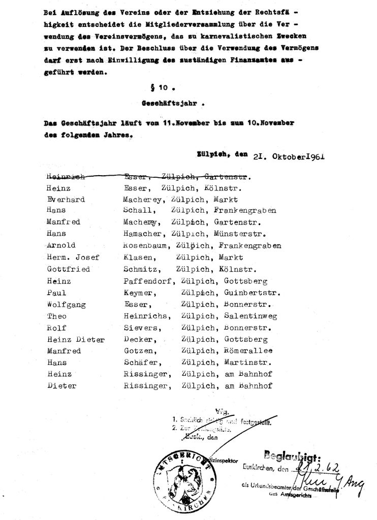 Satzung der Prinzengarde aus dem Jahr 1961, Seite 3